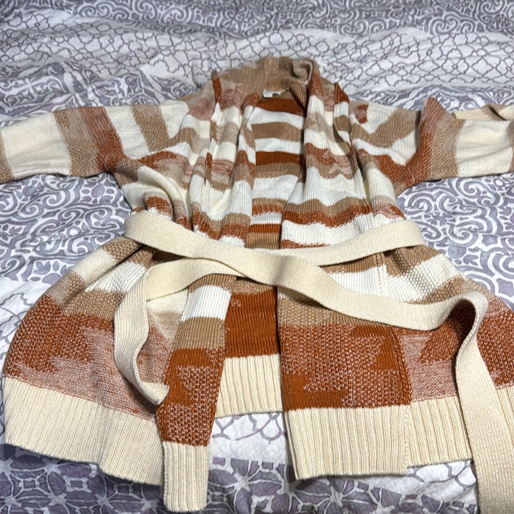 Burnt orange cream and brown belted cardigan